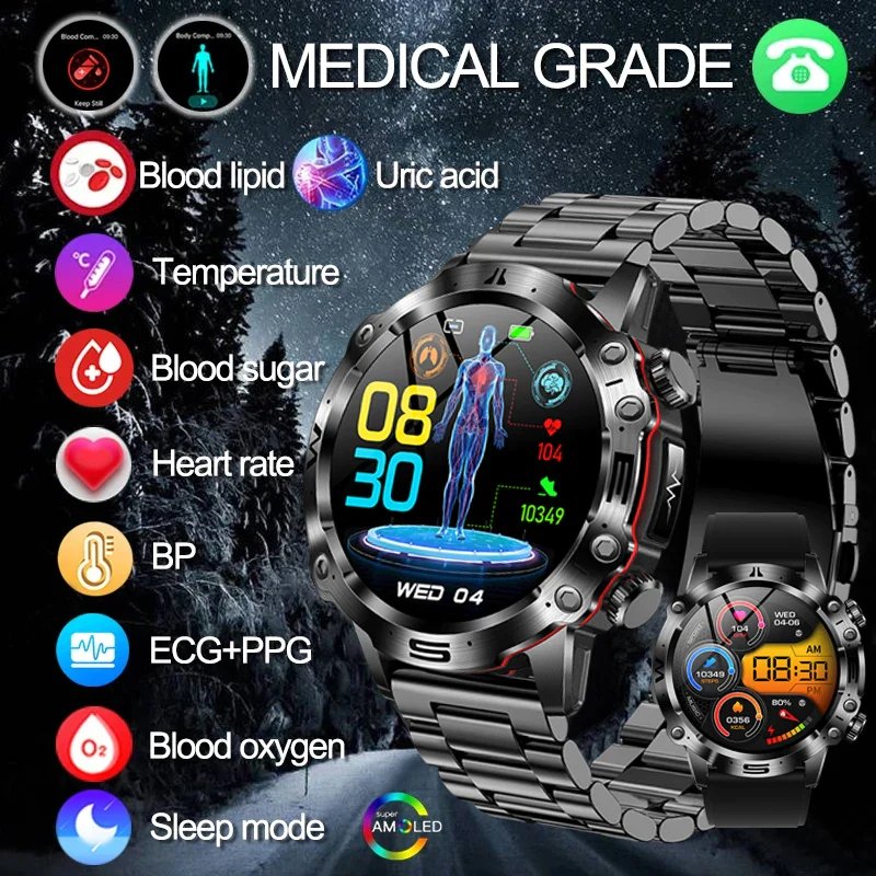 Ai Medical Diagnosis Smart Watch - 2024 New Blood Lipids Uric Acid Blood Glucose Watch - Ecg+Ppg Fitness Tracker